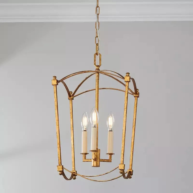 Simple Villa four-head droplight ceiling chandelier in black iron or gold foil finish, 35cm wide.