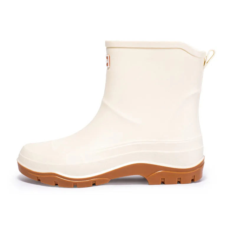Women's short waterproof rubber shoes with non-slip soles in multiple colour options