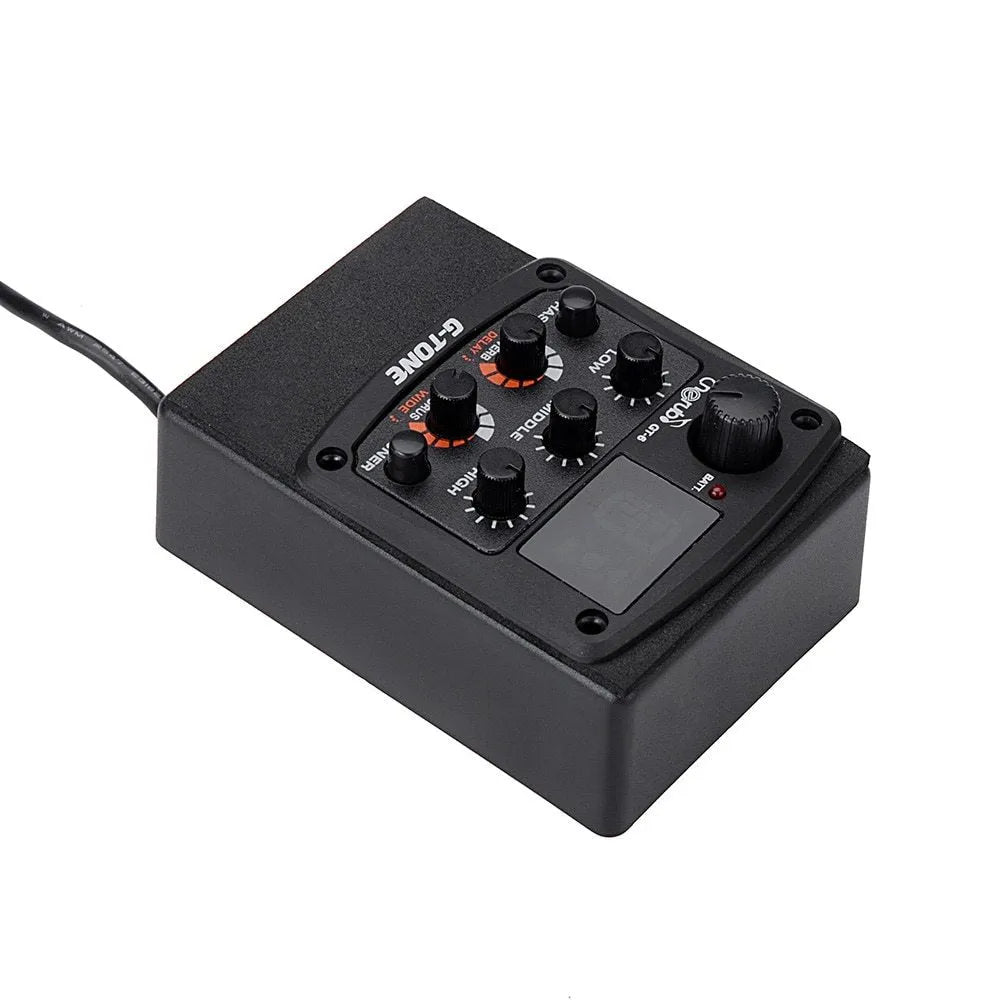 Cherub GT-6 black acoustic guitar EQ pickup with rotary controls for tone and effects