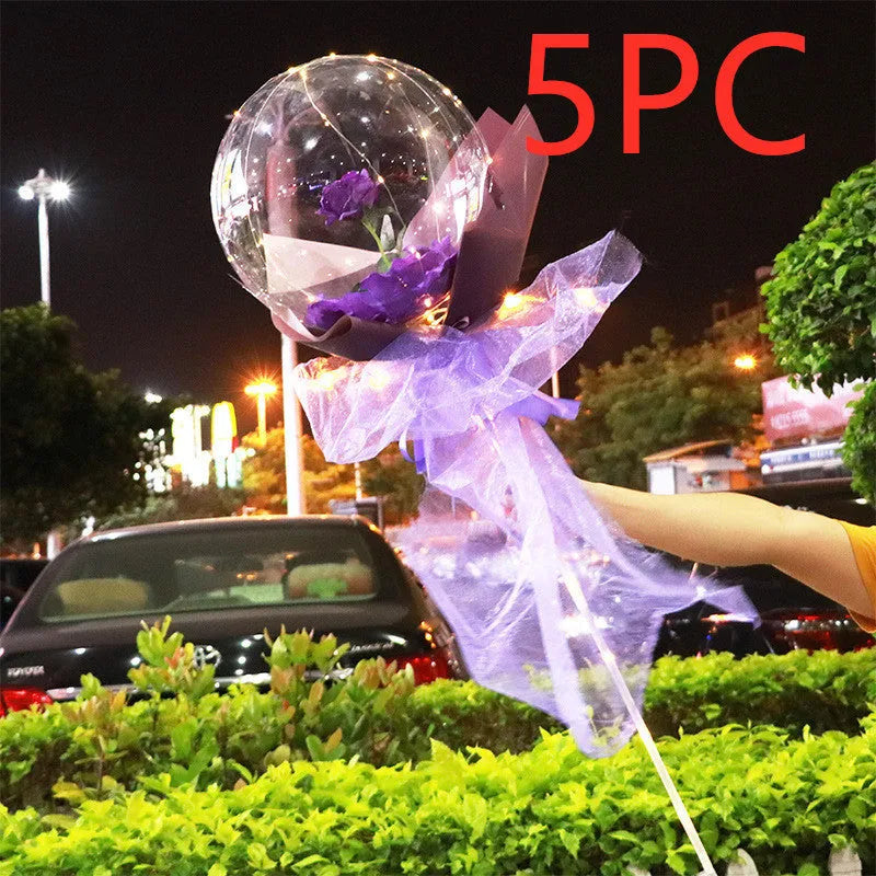 DIY LED luminous balloon rose bouquet set with transparent Bobo balls and LED lights on artificial flowers