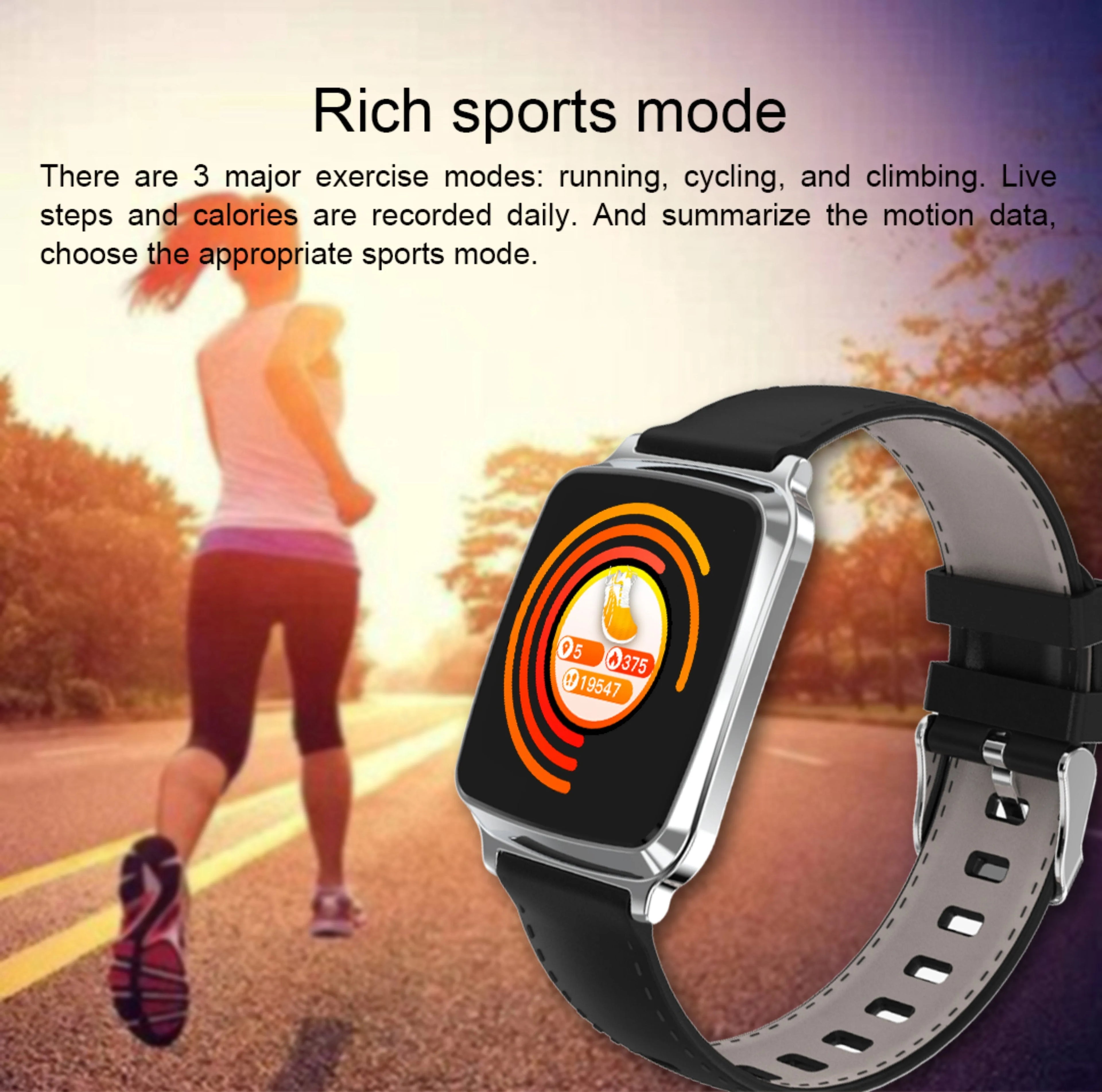 M8 smart fitness bracelet with zinc alloy body and TPU strap on a wrist, displaying heart rate data.