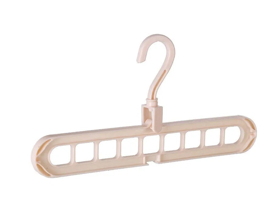 Plastic clothes hanger organiser with rotating hook in various colour options on white background
