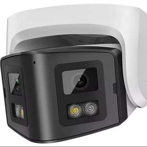 4MP dual-lens IP66 waterproof panoramic CCTV webcam for indoor and outdoor security surveillance.