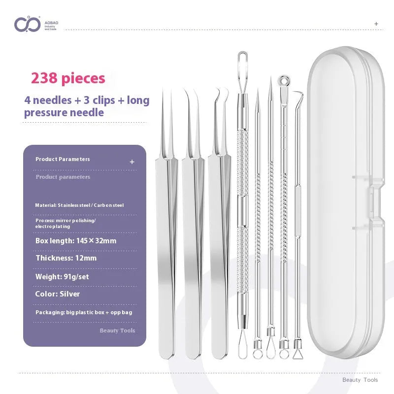 4-piece metal acne needle set with ultra fine pointed tips for professional skincare extraction
