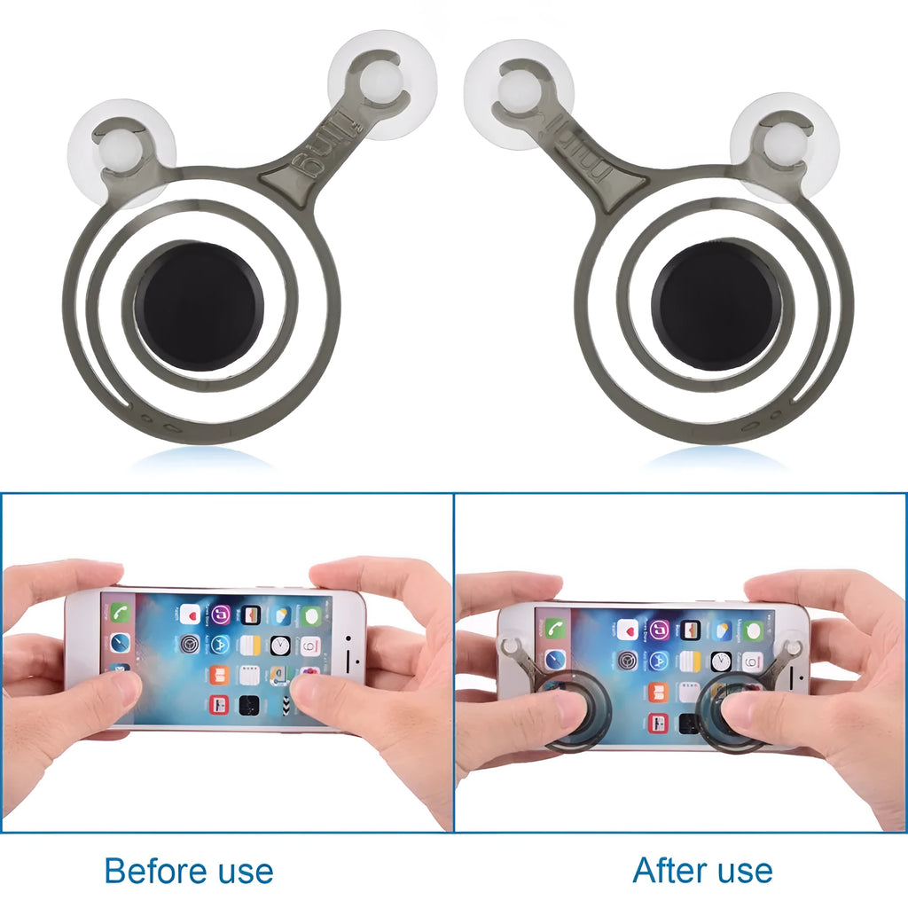 A pair of clear and black mini joysticks for mobile phone touchscreen gaming.