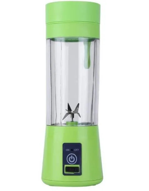 Mini USB-powered centrifugal fruit juicer in pink, with a 400ml plastic cup and stainless steel blade.