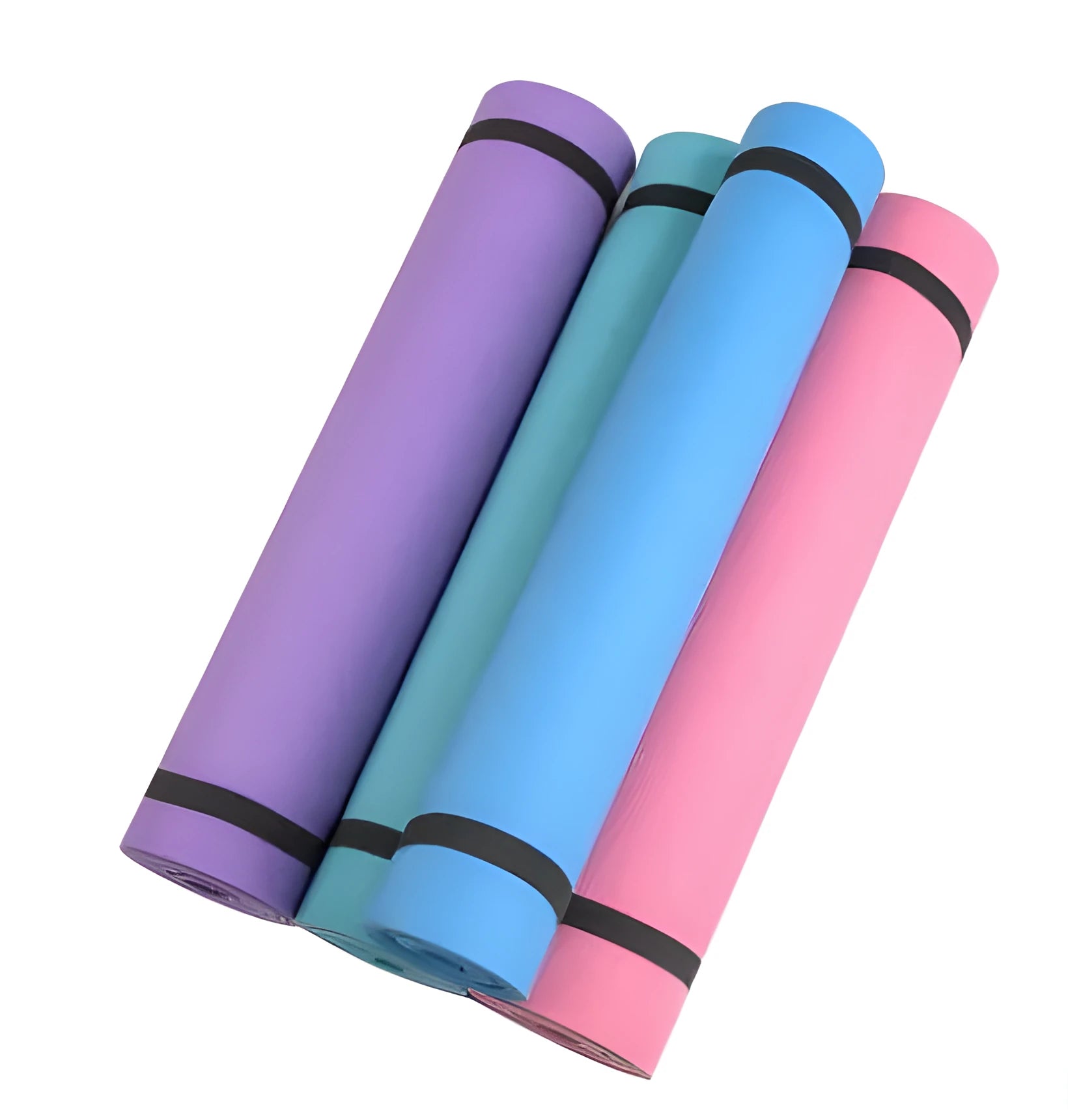 Red EVA fitness yoga mat with rolled black mat beside it, showing thickness options of 4mm and 6mm.