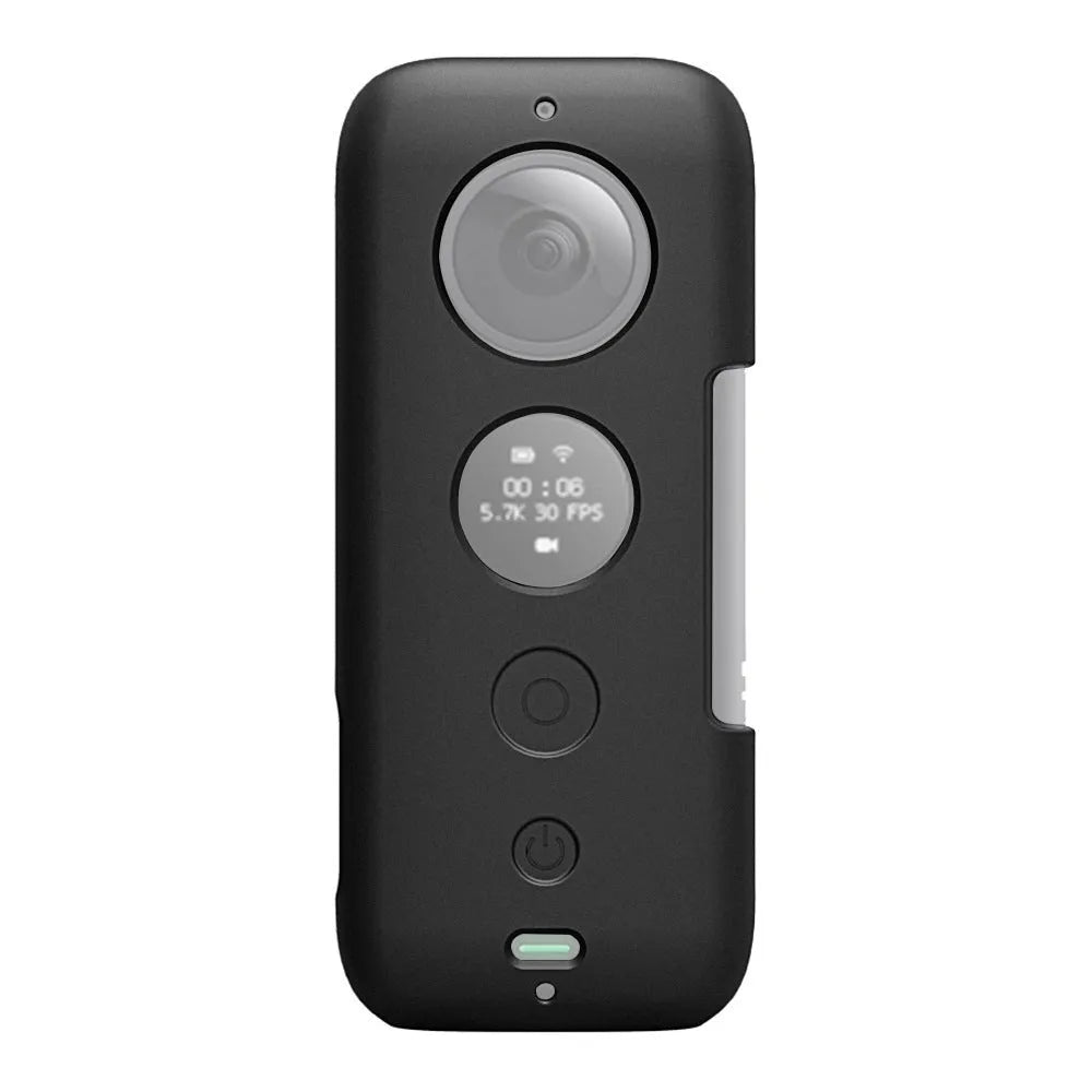 Insta360 ONE X silicone protective case in black and red colour options showing precise camera cutouts