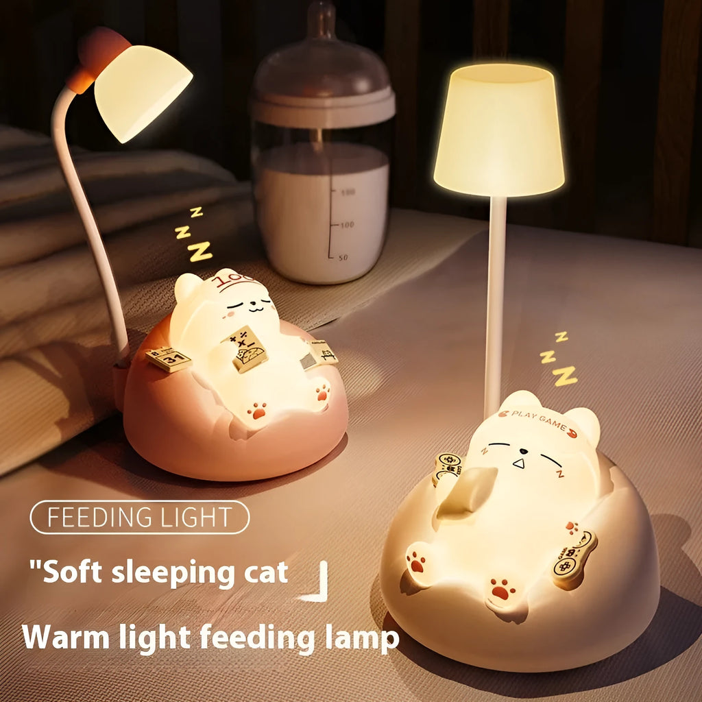 Sleeping cat small night lamp in white, USB rechargeable, 84x84x152mm, ABS PVC construction