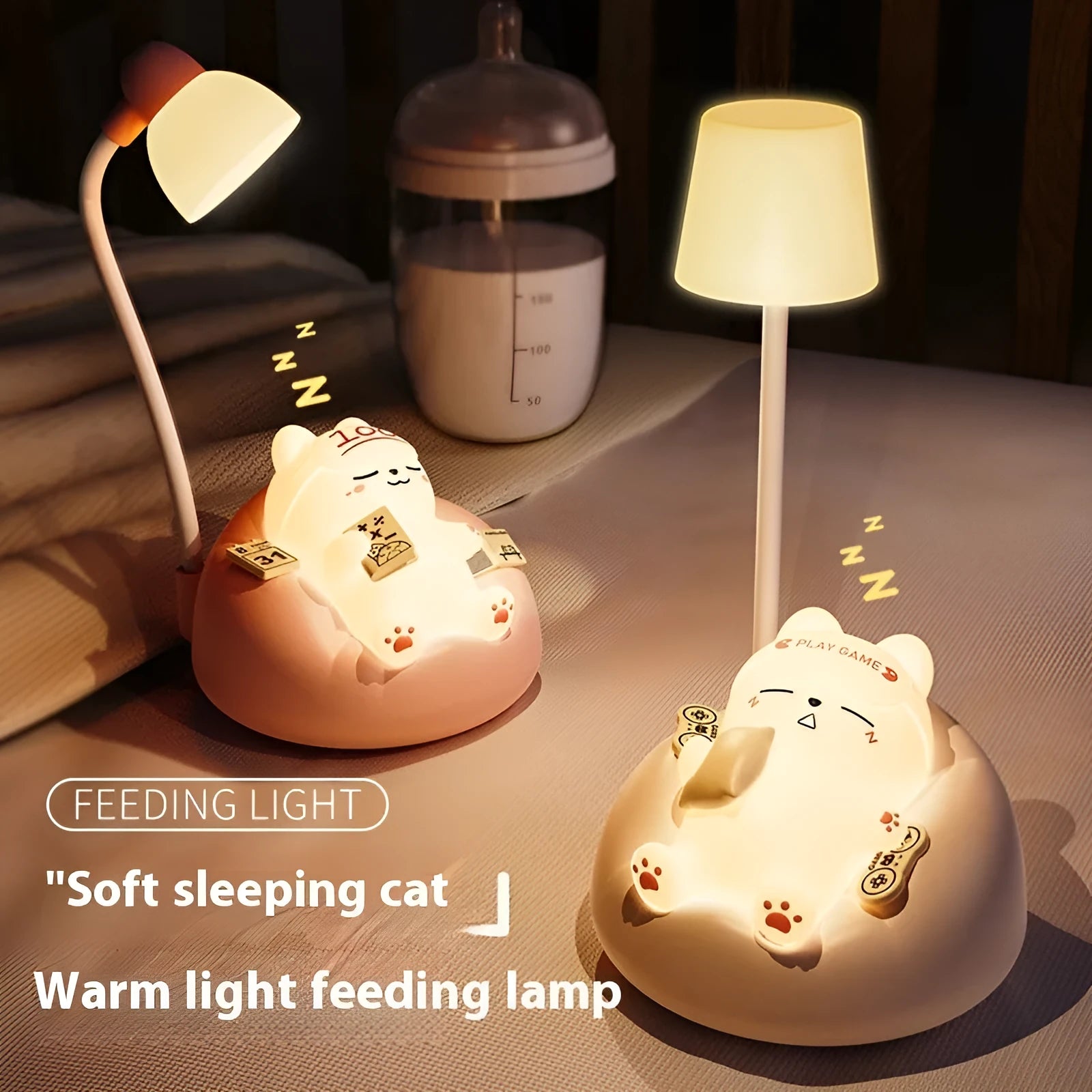 Sleeping cat small night lamp in white, USB rechargeable, 84x84x152mm, ABS PVC construction