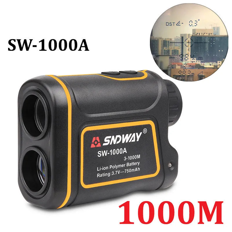 Handheld golf and outdoor laser rangefinder device on a green.