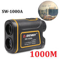 Handheld golf and outdoor laser rangefinder device on a green.
