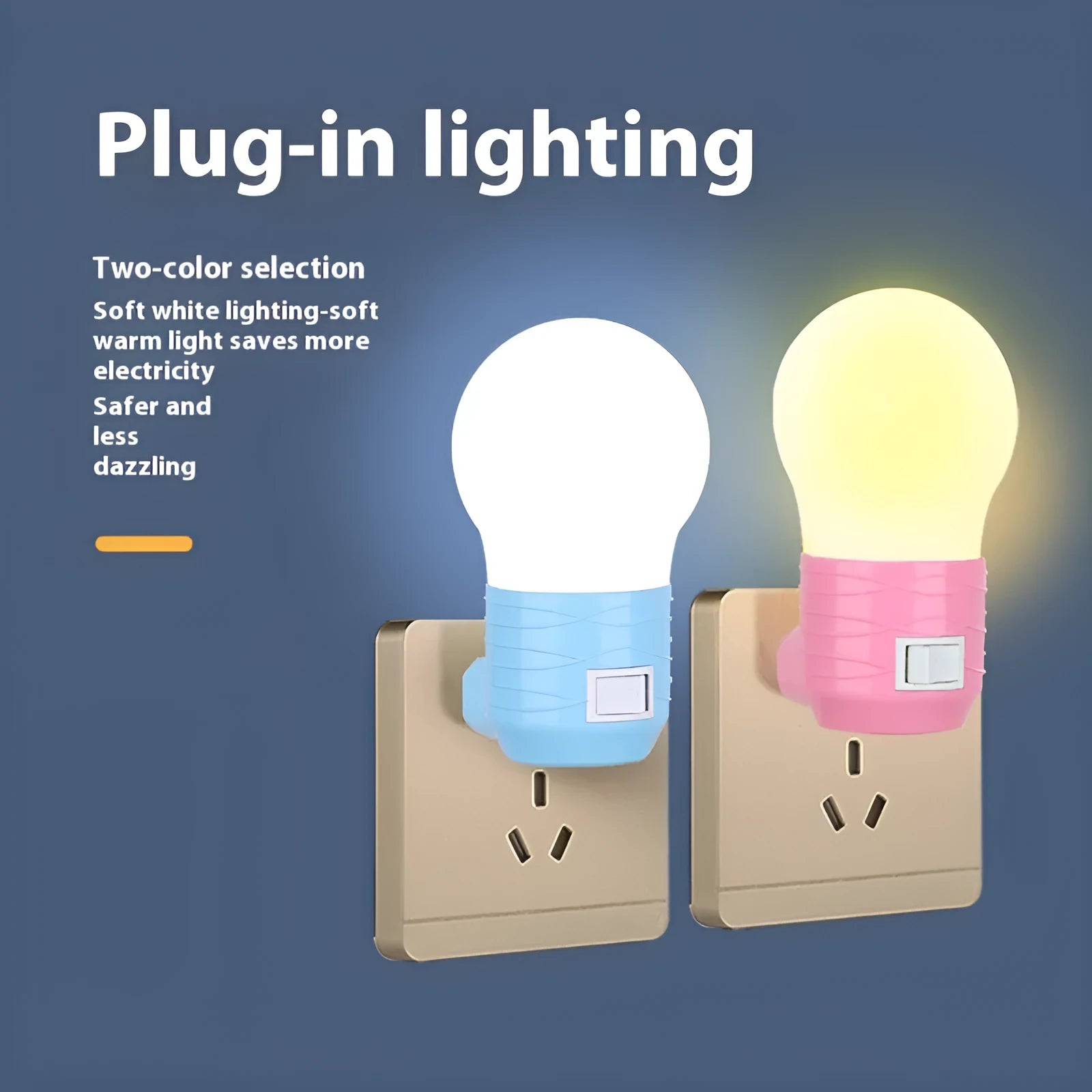 Plug-in bedside baby night feeding lamp in round modern design measuring 45x90x45mm