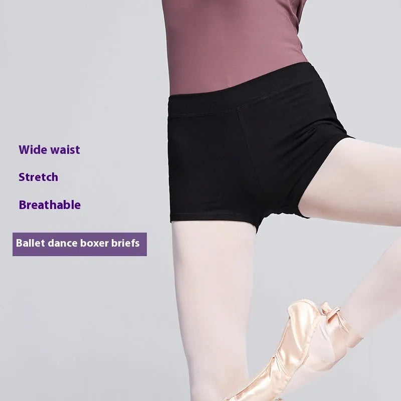 Black cotton dance shorts for women, shown as ballet practice clothing.