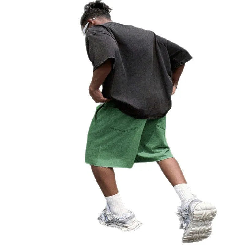 Men's straight-leg hip-hop trousers in polyester available in black, light grey or green colours
