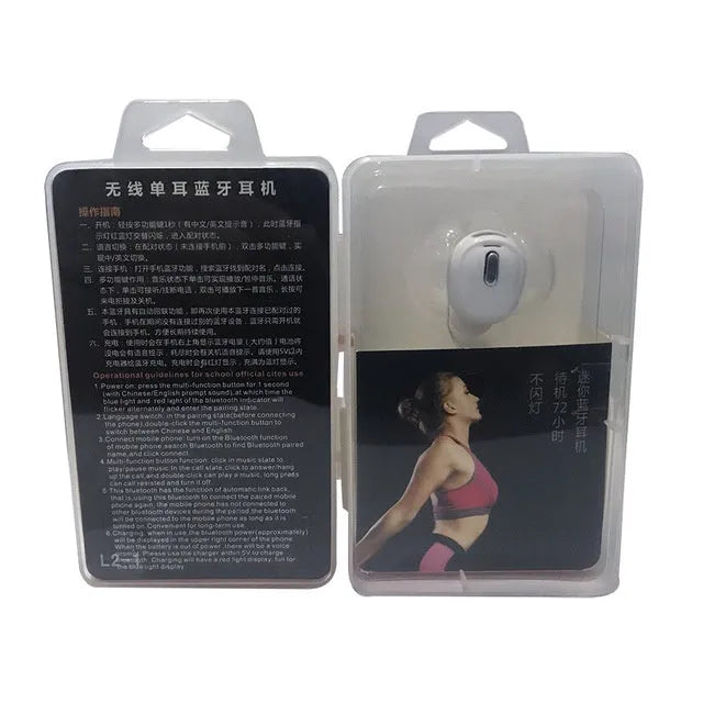 X9 single-ear Bluetooth earpiece in black or white bare metal with earplug-style design