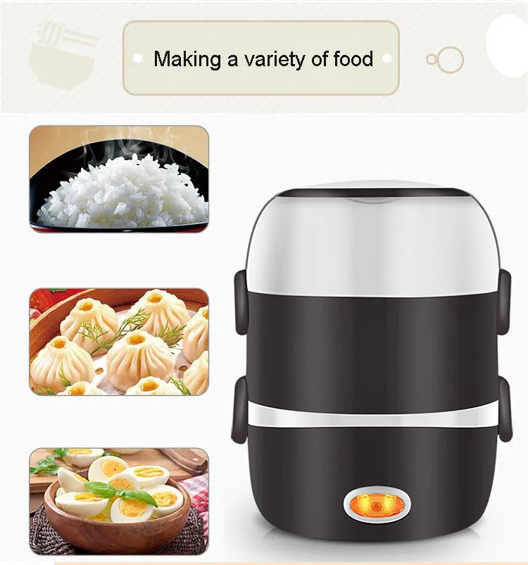 USB-powered electric heated lunch box with two-layer and three-layer capacity options