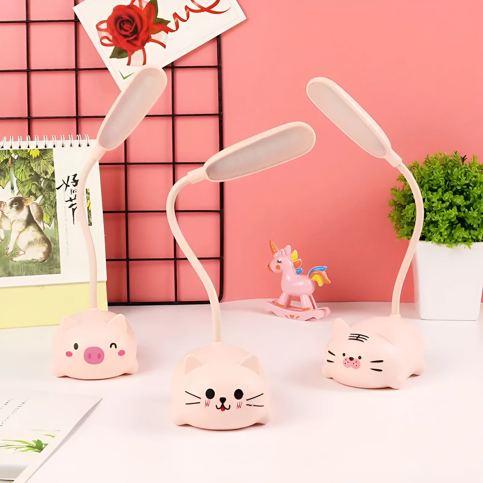 Girl heart LED table lamp guard lamp book light with USB charging, warm white flicker-free light, available in Blue or Pink
