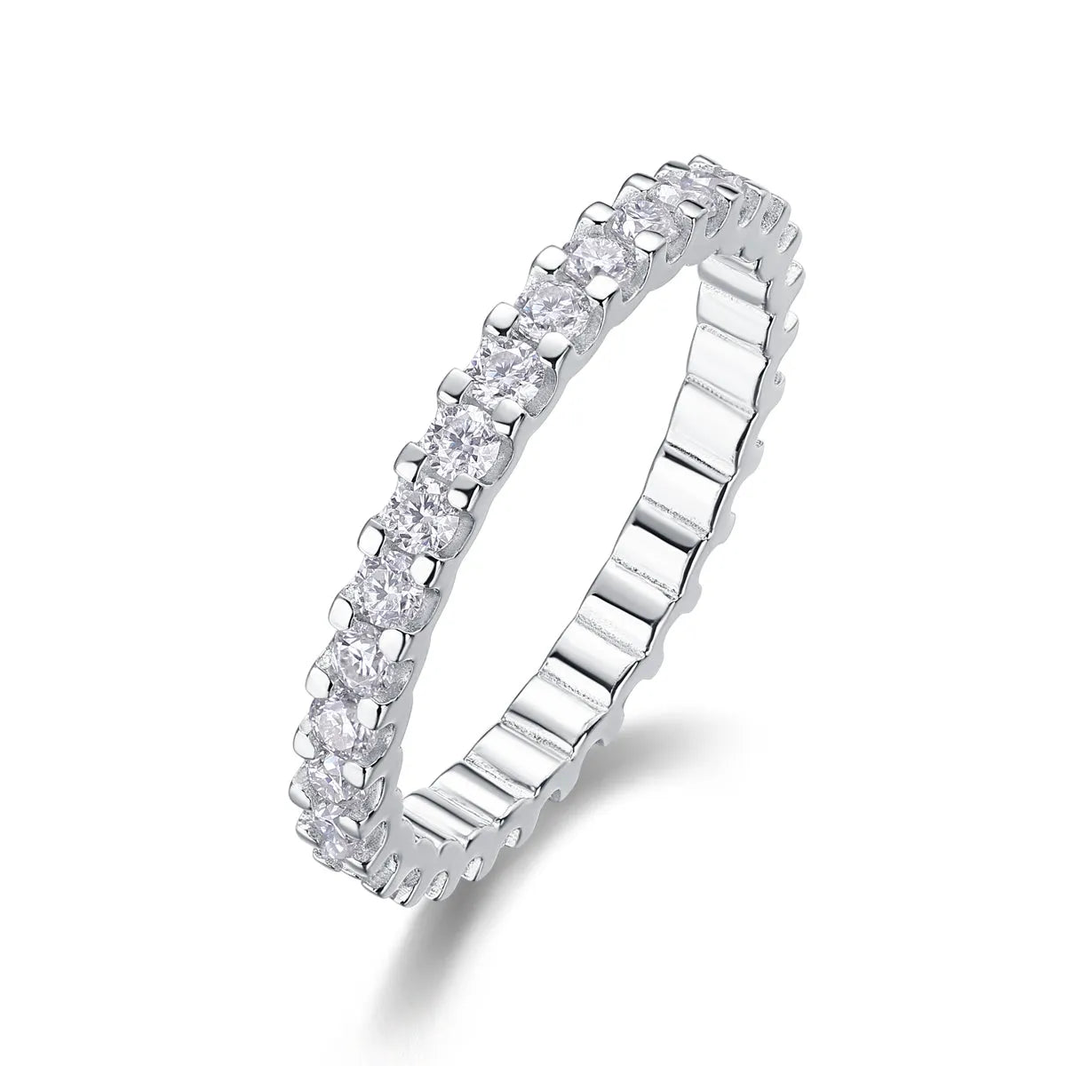 Moissanite wedding ring set in S925 silver with platinum plating on gift box
