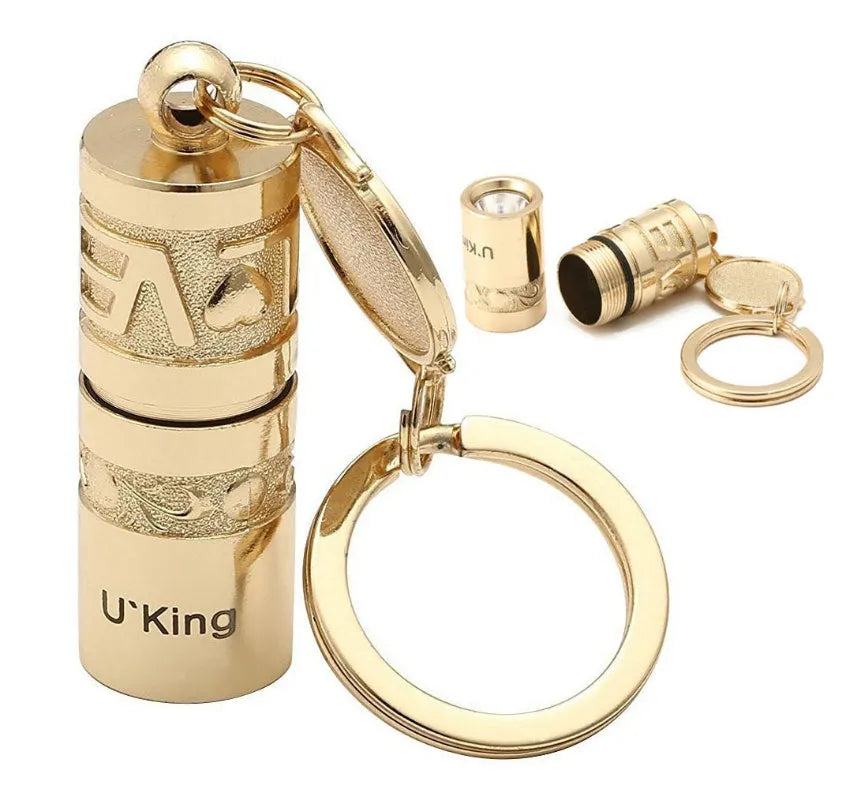 Gold zinc alloy waterproof LED keychain torch for outdoor emergency use