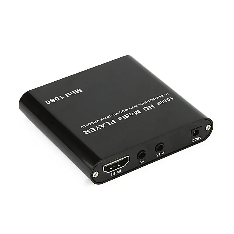 1080p Full HD media player in all-metal construction with HDMI port for SD, USB, and HDD connectivity