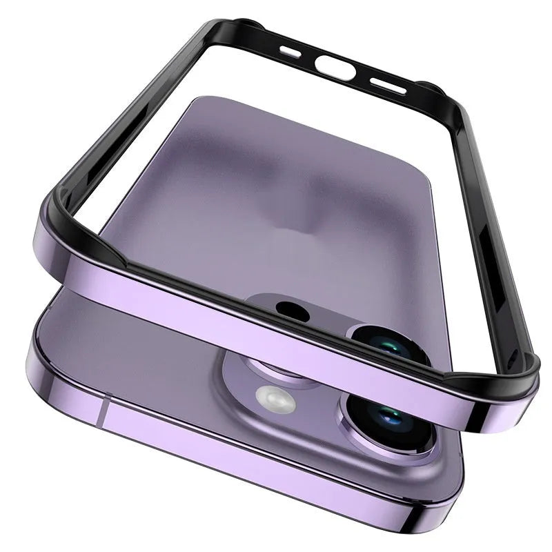 Metal phone case for iPhone 15 Pro Max in black with ultra-thin border frame