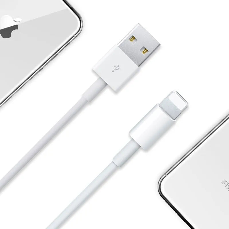 Grey Apple Lightning to USB-A charging cable shown at full length on a white background.
