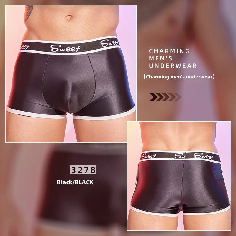Men's silky shiny nylon boxer shorts in black, white and sapphire blue colours