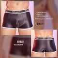 Men's silky shiny nylon boxer shorts in black, white and sapphire blue colours