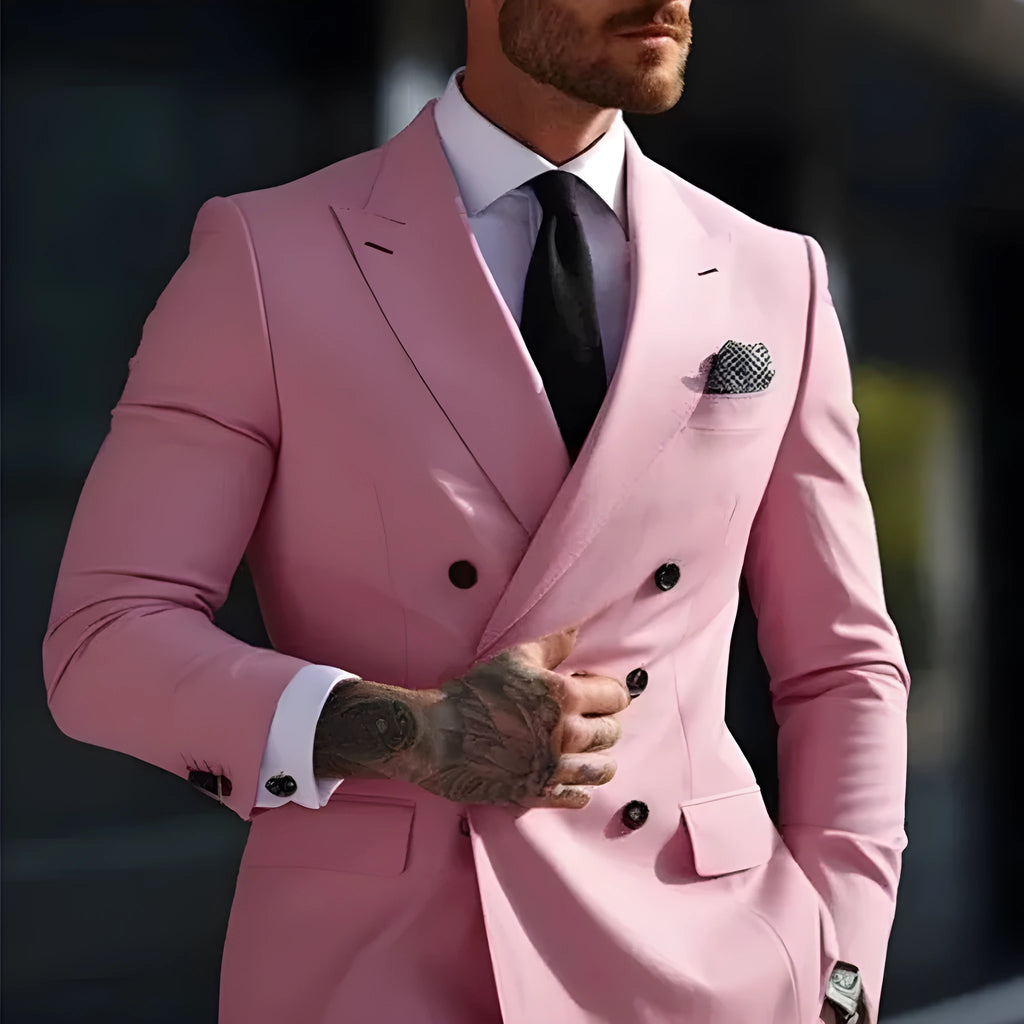 Korean slim fit men's two-piece suit in cotton blend fabric available in multiple colours