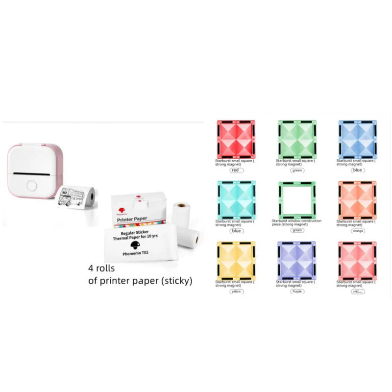 Portable mini thermal label printer in white, 87mm by 90mm by 40mm, with Bluetooth connectivity and inkless printing