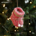 Plush Christmas tree ornament in red or green boot or glove shape, plastic and plush hanging decoration