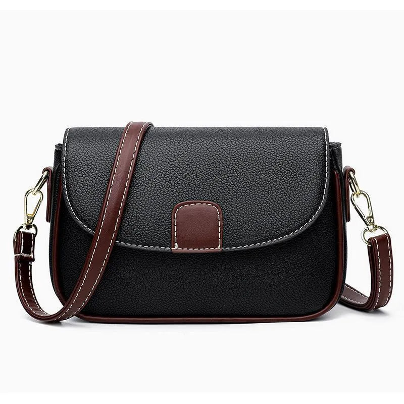 Small square PU crossbody bag with flap closure and adjustable strap in khaki, black, blue, yellow