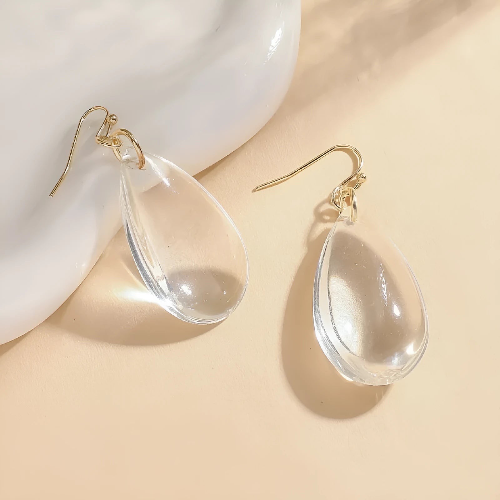 Transparent glass teardrop drop earrings for women, minimalist irregular shape cold style