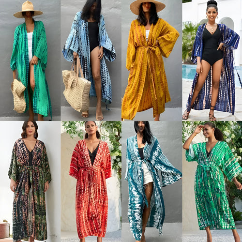 Printed loose-fit cotton beach cover-up shirt for sun protection over swimwear