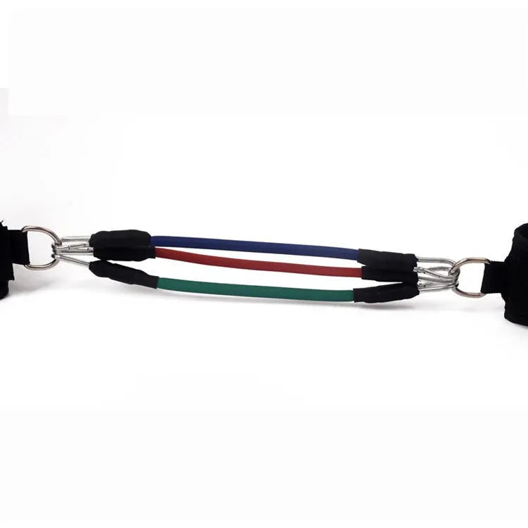 Black Taekwondo leg training pull rope set with handles and resistance band