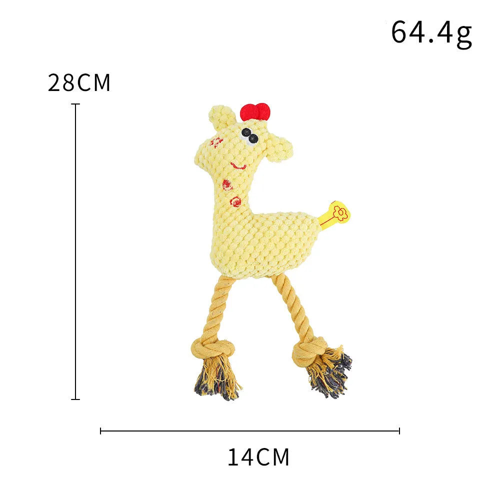 Blue deer shaped plush dog toy with sound feature and corn grain texture