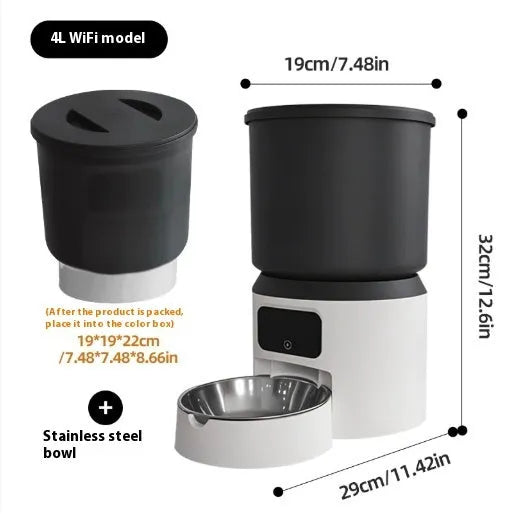 4L smart pet feeder with WiFi control and stainless steel bowl option