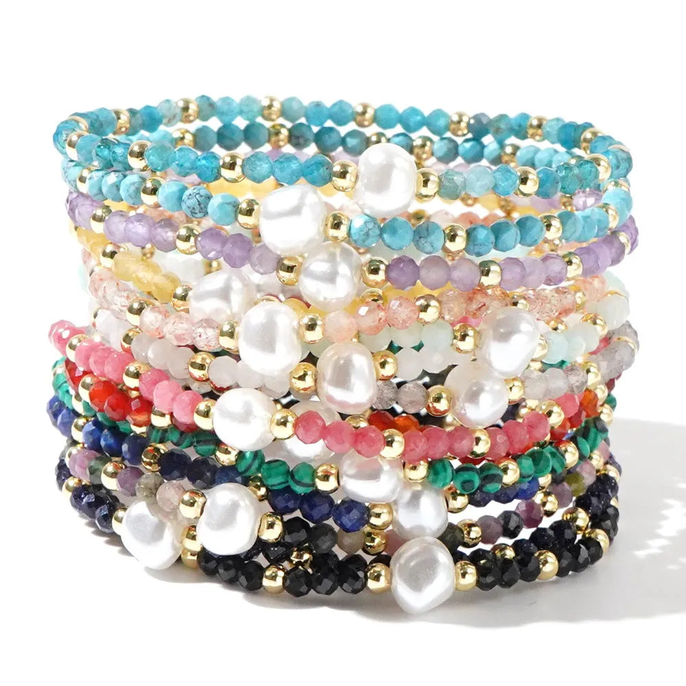 Natural stone geometric bracelet with elliptical elements showing colour variations BB24071801A to O