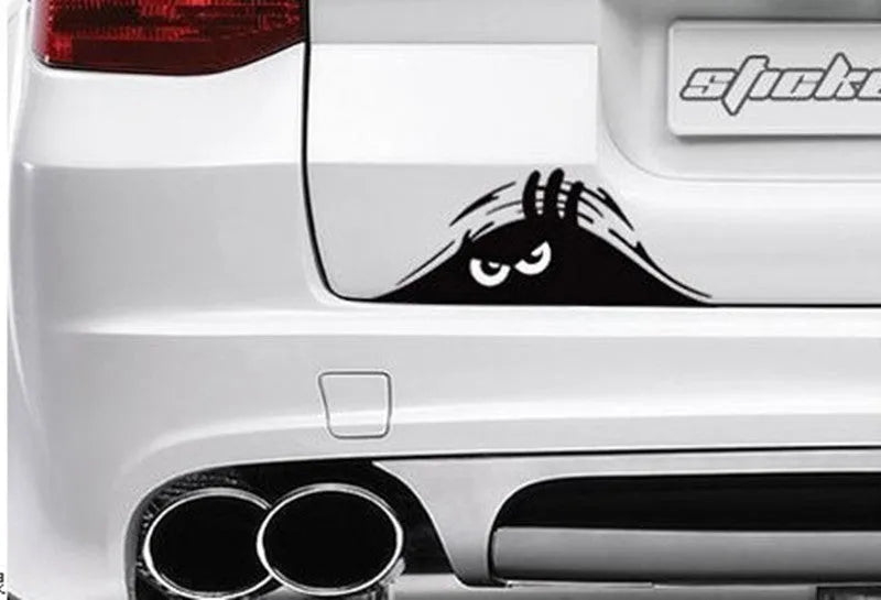 Cartoon peeking peep car sticker in black for scratch and dune cover PET material