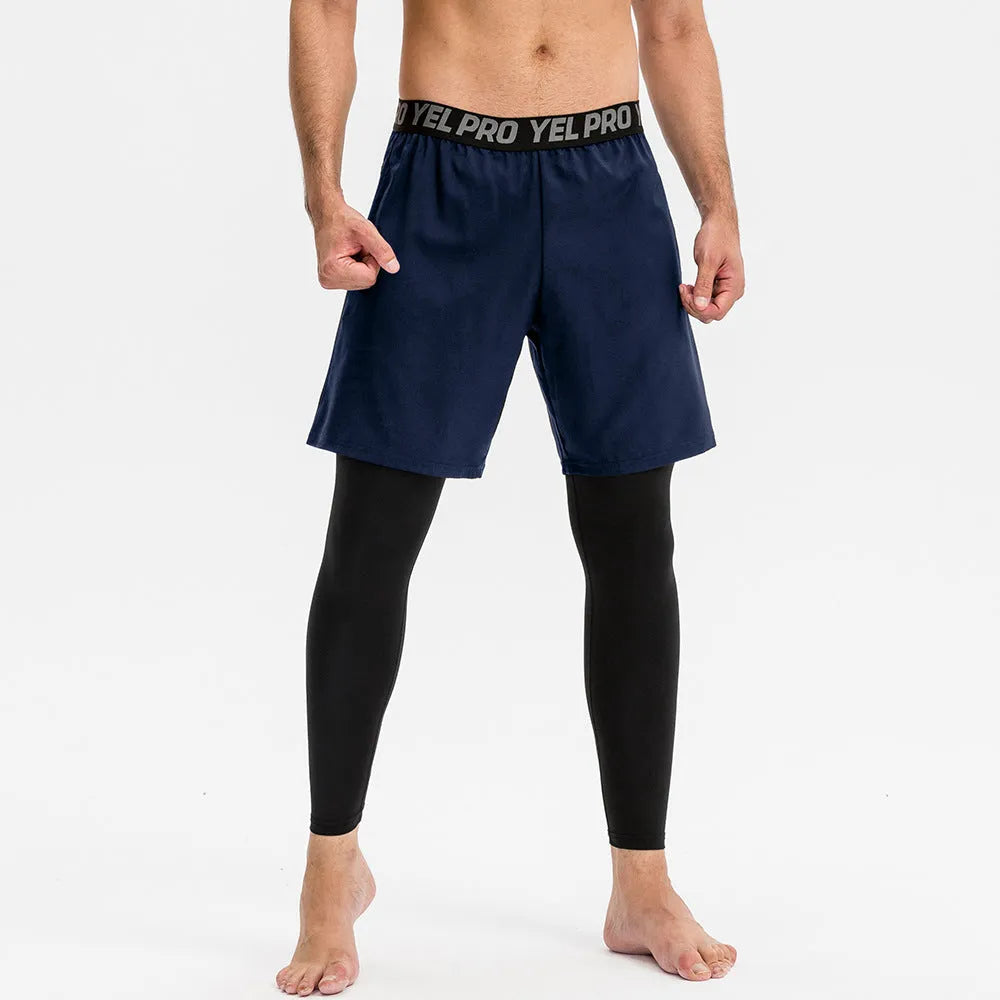 Men's tight sports pants in grey, black, dark blue, army green, and navy blue colours for fitness and running.