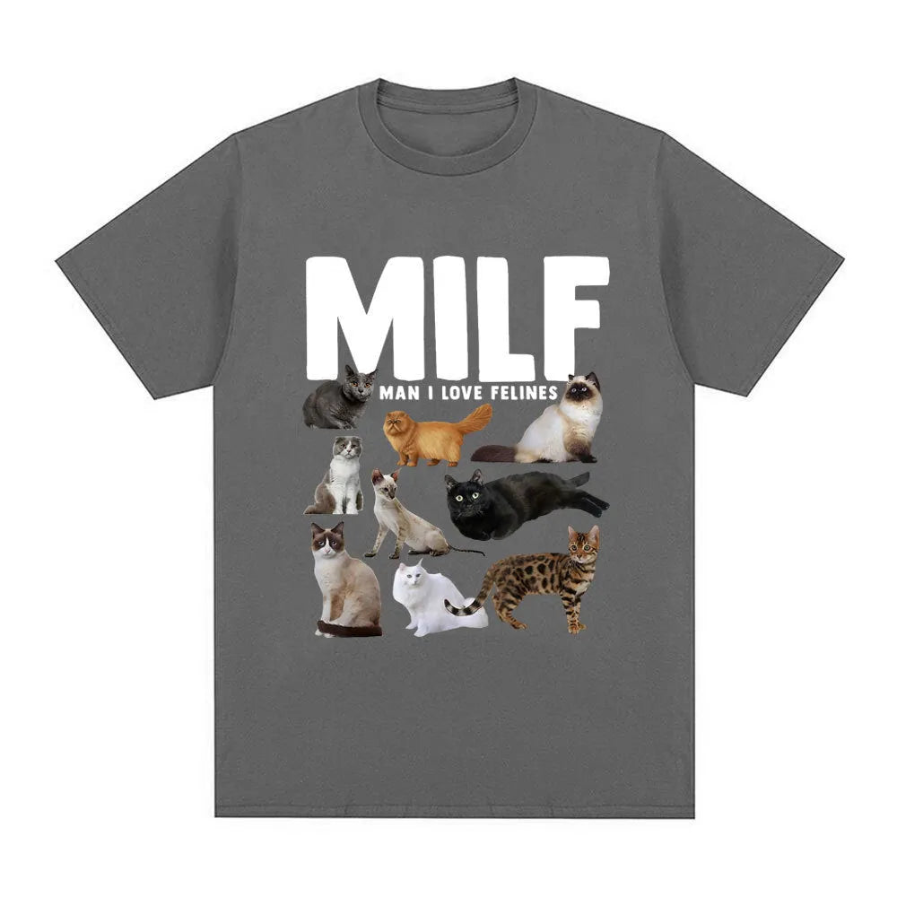 Casual cat lover graphic t-shirt with geometric print in Japanese Korean style, shown in multiple colours.