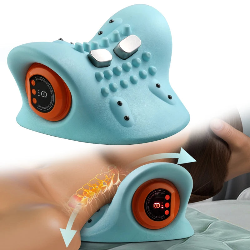 Innovative Heated Neck Massager & Cervical Traction Pillow - Portable Acupuncture Support for Spine Relief with 6 Intensity Levels