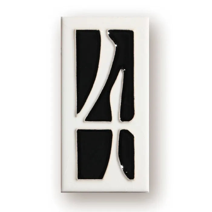 Handmade retro-style ceramic doorplate with enamel number, shown in 76mm by 152mm size.