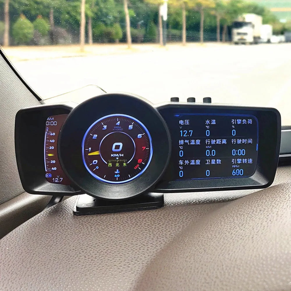 A600 OBDII vehicle diagnostic monitor with colour screen, cable, and installation tools including wrench and crowbar