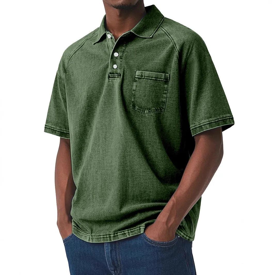 Man wearing a plus size printed short sleeve cardigan shirt in a loose Korean style fit.