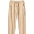 Man's loose-fitting cotton linen casual beach pants in solid khaki colour