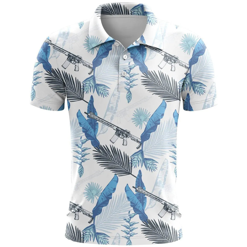 Man's loose-fit 3D printed short sleeve T-shirt in bird eye cloth polyester, showing colour and pattern detail.