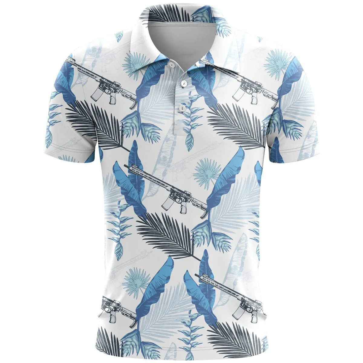 Man's loose-fit 3D printed short sleeve T-shirt in bird eye cloth polyester, showing colour and pattern detail.