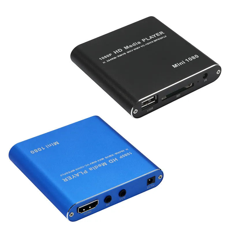 1080p Full HD media player in all-metal construction with HDMI port for SD, USB, and HDD connectivity